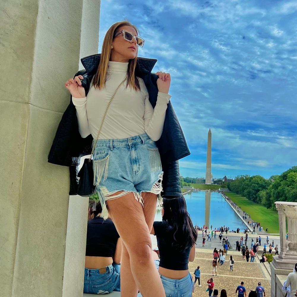 Destroyed Jean Shorts with Embellishment